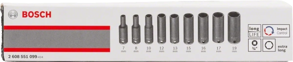 Impact Control Socket Set 3/8 7; 8; 10; 12; 13; 15; 16; 17; 19