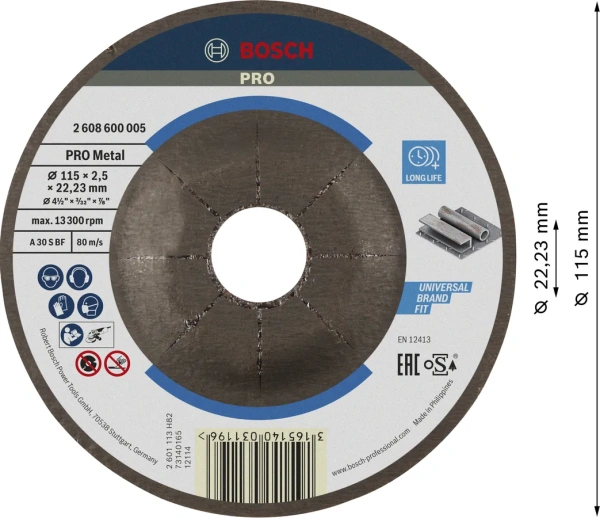 PRO Metal Bonded Cutting Disc  A 30 S BF 115 22.23 2.5 1 Pcs