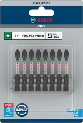 PRO Impact PZ Screwdriver Bit  PZ2 55 Set contents: PZ2 (8x) 8 Pcs