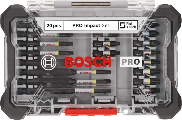 PRO Impact Screwdriver Bit Set 25 mm Screwdriver Bit:PH1; PH2(2x); PZ2; PZ3; T10; T15; T20; T25; T30; T40; SL5.5.55 mm Screwdriver Bit:PZ2; T20; T25.90 mm Screwdriver Bit:PH2; T20; T25; T30.60 mm Bit Holder:Standard Bit Holder. 20 Pcs