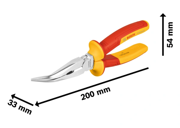 VDE Long Nose Pliers Bent, 40° 200 mm Professional Long Nose Pliers 33