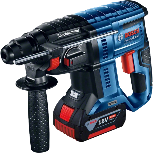 Combo Kit: Cordless combi GSR 185-LI + cordless angle grinder GWS 180-LI + cordless rotary hammer GBH 180-LI + 2 x 4.0 Ah batteries in bag Professional Bosch