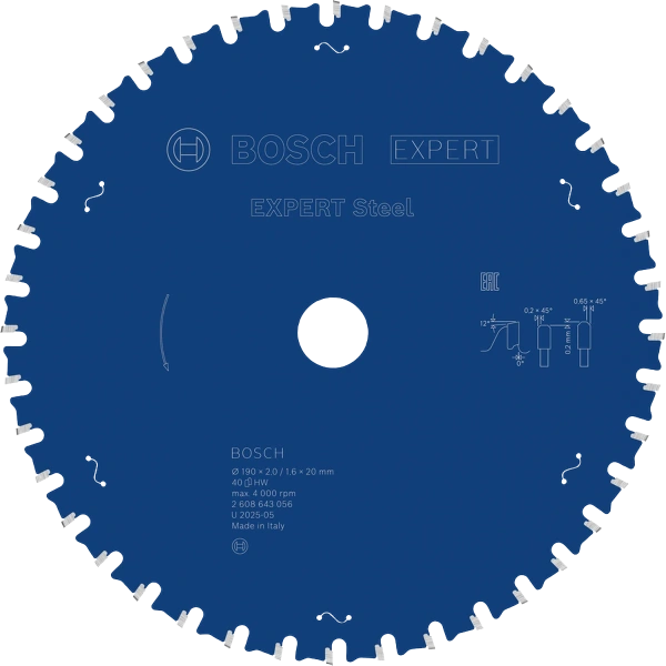 EXPERT Steel Circular Saw Blade, 190 x 2/1.6 x 20 mm, T40 Bosch 