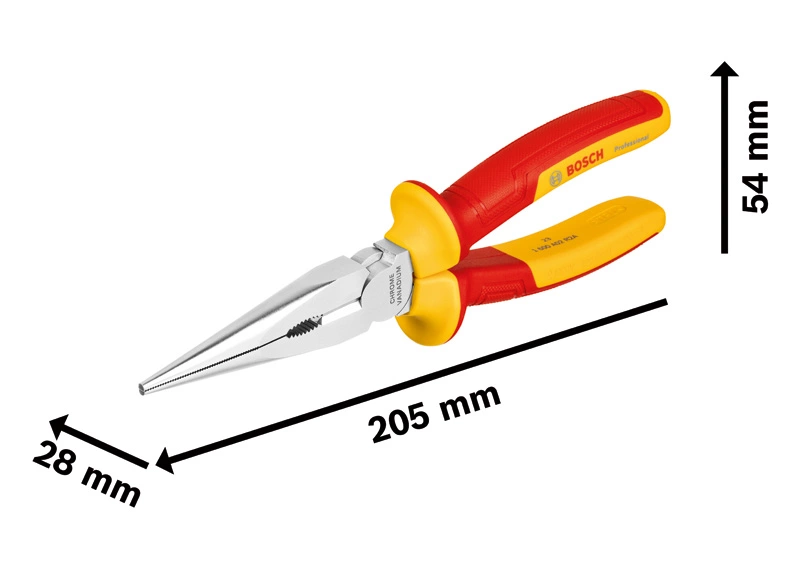 VDE Long Nose Plier straight 200mm Professional